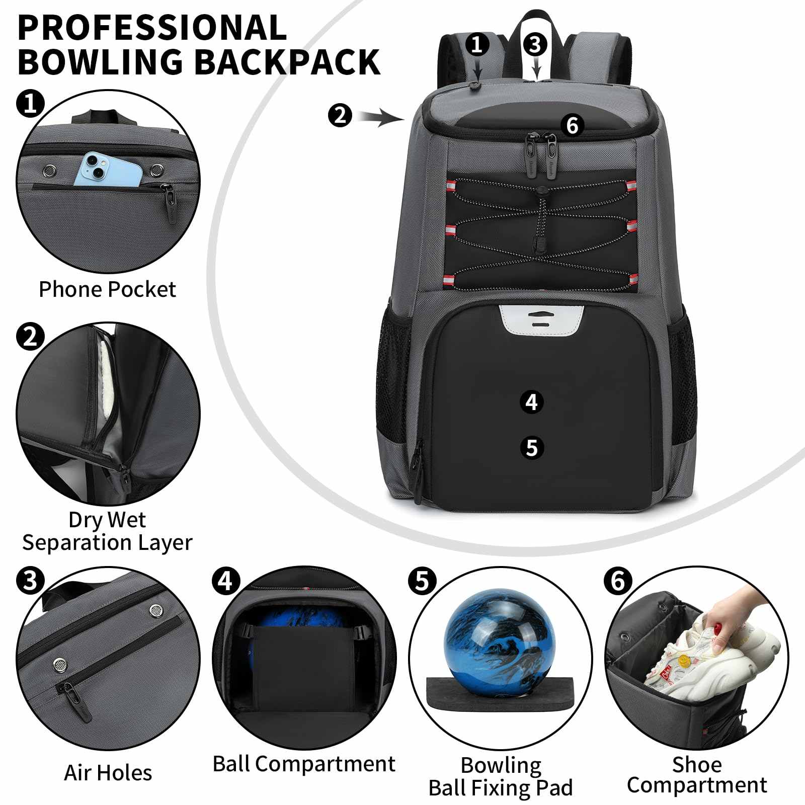 Multi-pocket bowling bag for shoes and accessories