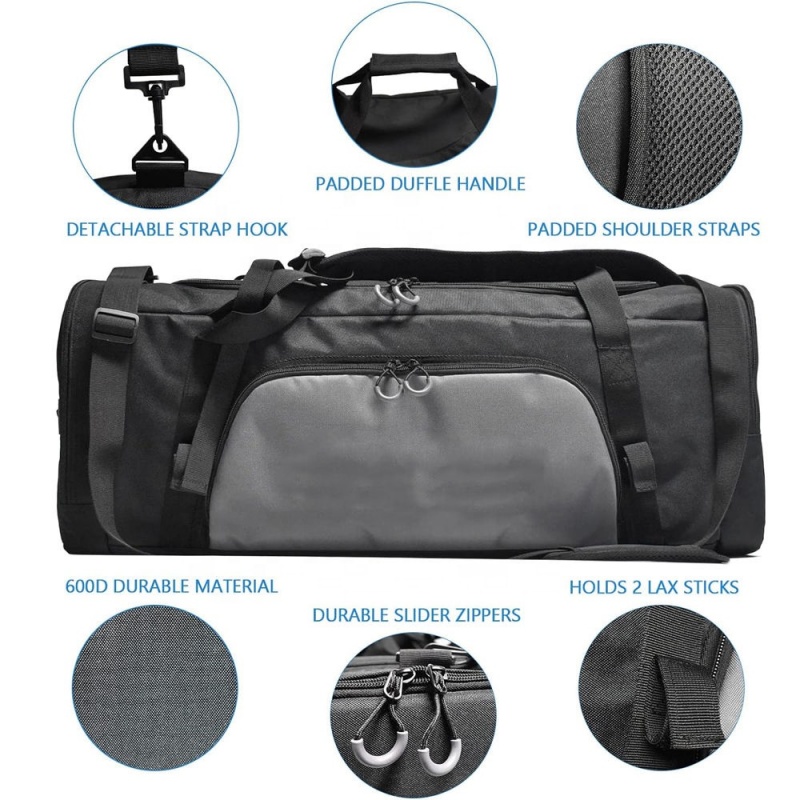 Spacious lacrosse duffel with multiple compartments